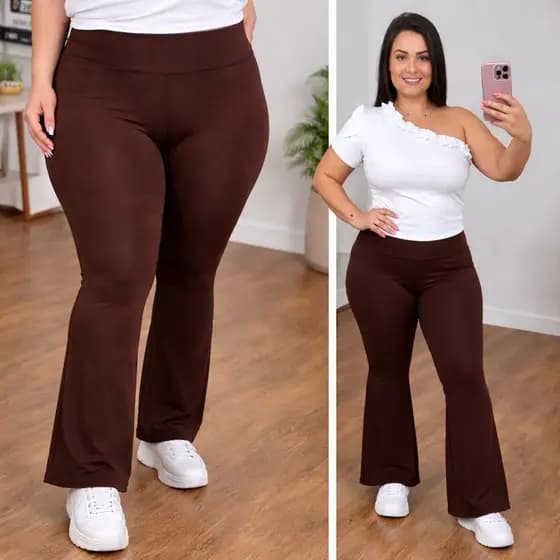 Calça Legging Flare Plus Size Flanelada Leg Boca De Sino Bailarina Grossa Zero Transparência