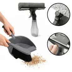 Kit Limpeza Pá Escova + Rodo Limpa Vidro Spray Multiuso