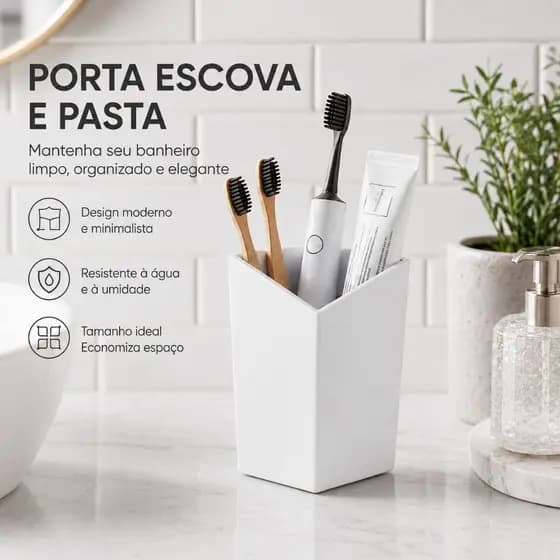 Porta Escova e Pasta de Dente Organizador Banheiro Moderno Minimalista Premium