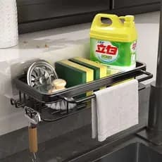KIT Suporte Organizador De Cozinha Prateleira Sem Furo Escorredor com Gancho Porta Detergente