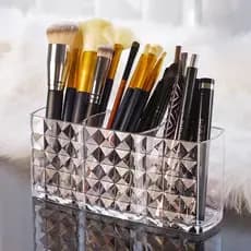 Porta Pincel  3 Divisorias Diamante Organizador De Mesa Acrílico Maquiagem Batom Banheiro Quarto Escritório 16 X 6 X 7cm