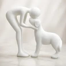 Escultura Homem e Cachorro Laço Eterno Decoração Minimalista Sala Aparador Presente Pet
