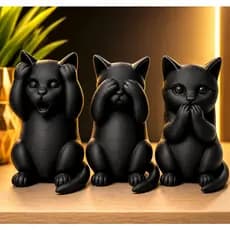 Kit 3 Gatos Sábios Decorativos Cego Surdo Mudo Sala Quarto Escritório