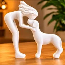 Escultura Mulher e Cachorro Laço Eterno Decoração Minimalista Presente para Amantes de Pets