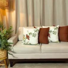 Kit 4 Capas de Almofadas Linho com Cordão e Drapeado Decorativas com Zíper invisivel 42x42cm Floral, Geométrica, Lisa