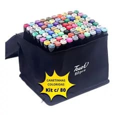 Kit Caneta Colorida Ponta Dupla 80 Peças com Estojo