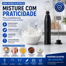 Mini Mixer Elétrico Portátil Recarregável USB com Fuê Inox Espumador de Leite Café Shake Cappuccino Preto