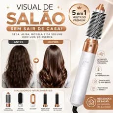 Escova Secadora 5 em 1 Profissional Premium 110V 220V Seca Alisa Modela Faz Cachos Anti Frizz