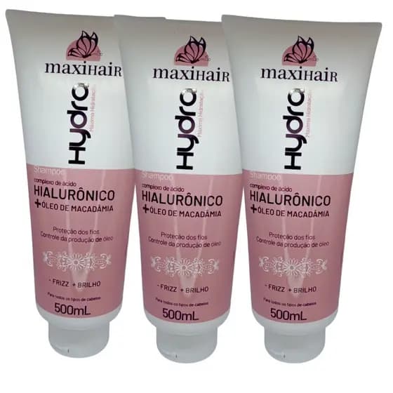 3 Shampoos  Hydra Maxihair 500ml Acido Hialuronico e Macadamia