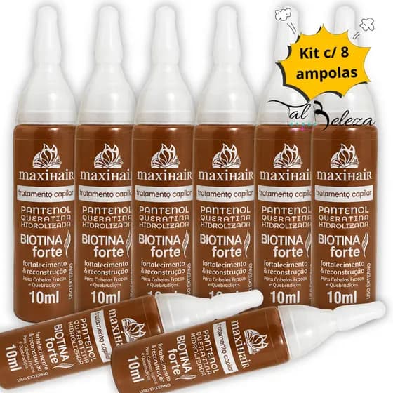 Kit 8 Ampolas  Biotina Maxihair 10ml tratamento capilar