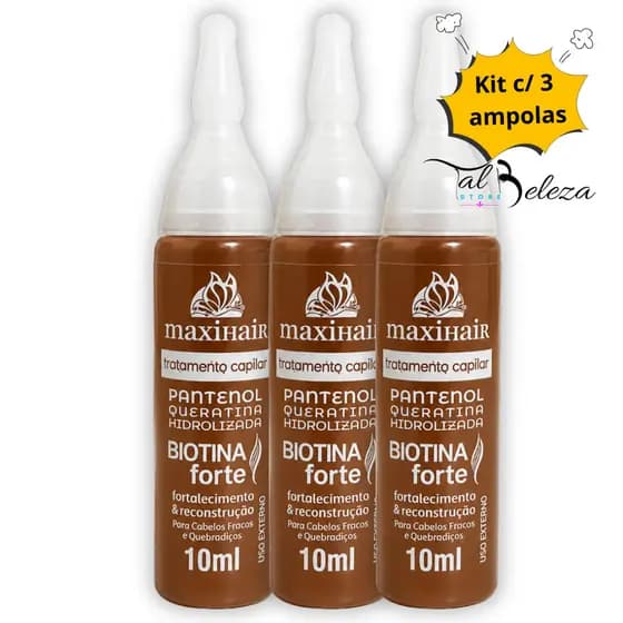 Kit 3 Ampolas  Biotina Maxihair 10ml tratamento capilar