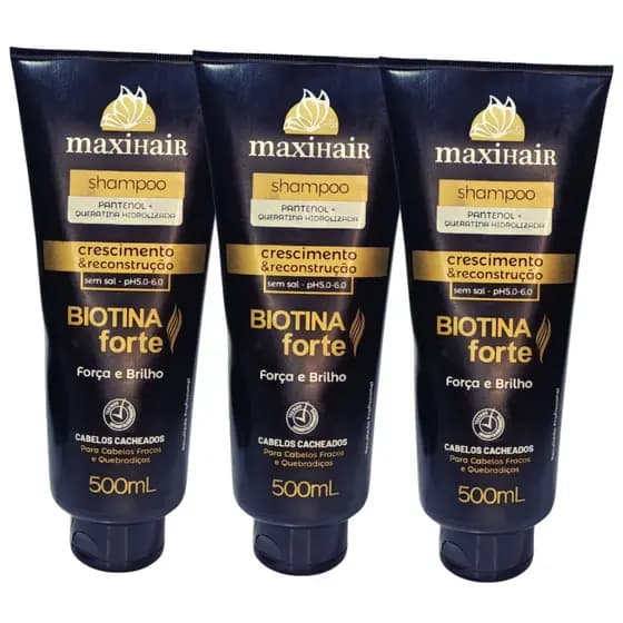 Shampoo Biotina Forte Maxihair 500ml Kit 3 unidades