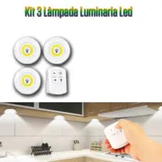 Luminária Kit 3 COM Lâmpada Led Spot Sem Fio Controle Remoto Lâmpada Led Sem Fio