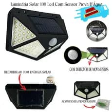 Luminária Solar 100 LED com sensor para jardim externo à prova d'água - luz LED solar de alta qualidade"\
