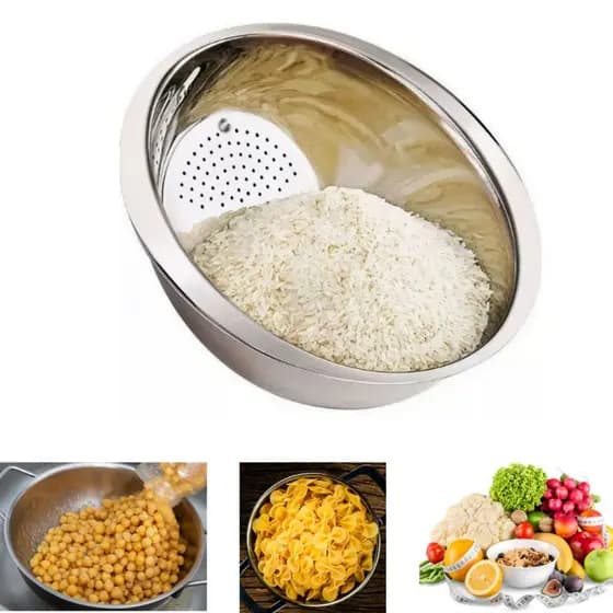 Escorredor Lavador De Arroz De Metal Lavador Alimentos 26cm