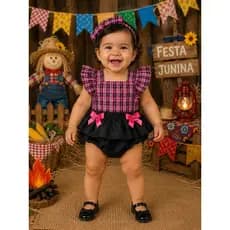 Vestido Romper Luxo Bebê Menina Laço Festa Junina Julina Arraiá Caipira