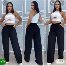 Calça Feminina Pantalona Lanzinha Soltinha com Bolso feminina tecido leve meia estação