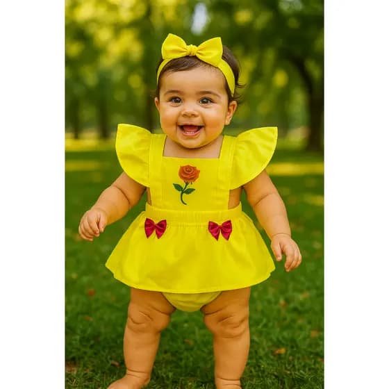 Jardineira Romper Body Bebê Menina Vestidinho Mesversario Festa ensaio temático 0 -3 meses