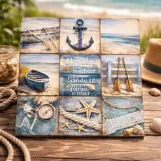 Azulejo Decorativo Linha Brisa do Mar Verão Good Vibes Kit 9 Peças 15x15cm.