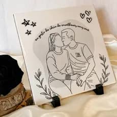 Azulejo Personalizado com Foto Ilustração Casal Dia dos Namorados Presente Namorada Romântico