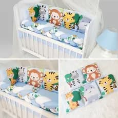 Kit de Enxoval PARA MINI BERÇO Conjunto 13 Peças Sublimado Modelo Safari Azul Para Menino