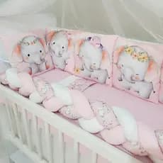 Kit Para Mini Berço Elefante Rosa Conjunto Com 13 Peças Sublimadas Para Bebe Menina Mundo Rosa Princesa