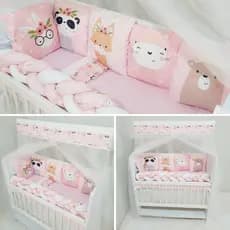 Kit de Mini Berço Enxoval Com 13 Peças Conjunto Sublimado para Menina Lhama Rosa Princesa