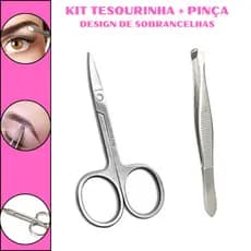 Kit Tesoura + Pinça Tesourinha Cortar Unha Sobrancelha Cílios + pinça 2 em1