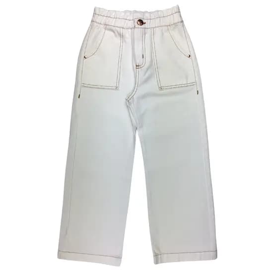 Calça Sarja Wide Leg Menina Costura e Bolsos Aparentes - Tam 4 a 16 anos