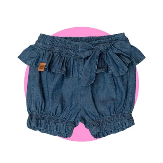 Shorts Jeans Babado Menina Infantil com Laço P/G