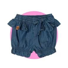 Shorts Jeans Babado Menina Infantil com Laço P/G