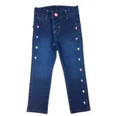 Calça Jeans Infantil Menina Bordados de Corações – Tam 1 a 3 anos
