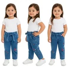 Calça Jeans Infantil Menina com Cinto e Bordados – Tam 1 a 3 anos