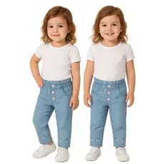 Calça Jeans Bordado e Botões Menina Infantil P/3