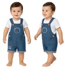 Jardineira Jeans Bordado Leão Menino infantil P/G