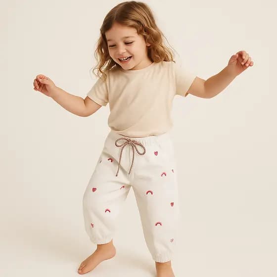 Calça Sarja Infantil Menina com Bordados de Arco-íris – Tam 1 a 3 anos