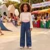 Calça Jeans Menina Wide Leg Estampa de Corações - Tam 4 a 16 anos