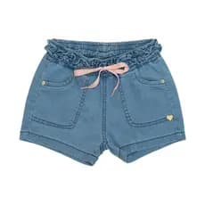 Short Jeans Infantil Feminino Liso Cós Elástico Babado