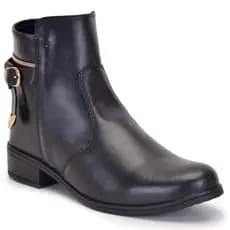 Bota Botina Feminina Elegante Conforto - Cano Curto Salto Baixo Outono Fivela Dourado Rodeio Country