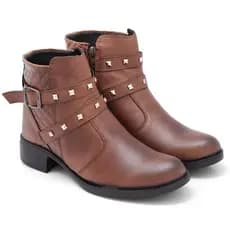 Bota Botina Feminina Cano Curto com Fivela com Tachas Estilosa - Rodeio Festa junina Preta e Marrom