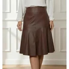 Saia Midi Feminina Evase Godê Couro Fake Moda Evangélica Cintura com Revel Elegante Moderno Inverno