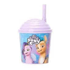 Copo com Canudo Infantil Suco Água para Escola Passeio 270ml PJ Masks My Little Pony Transformers