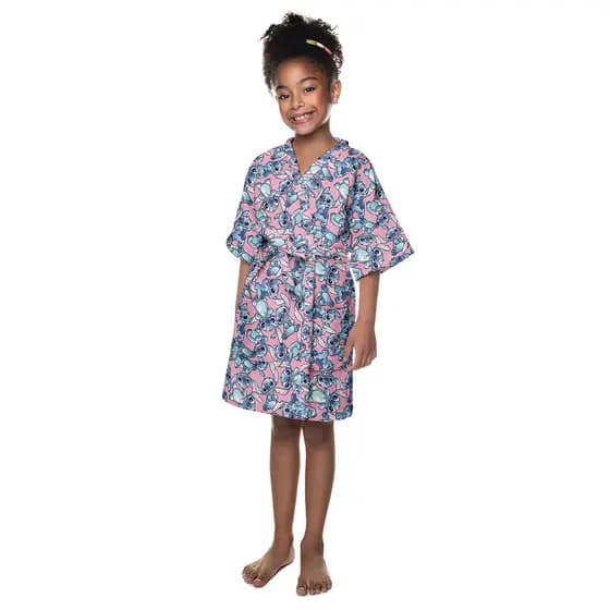 Roupão Infantil Aveludado Stitch Rosa Tamanho G