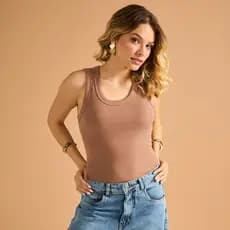 Blusa Regata Feminina Canelada Marrom Basic Sou