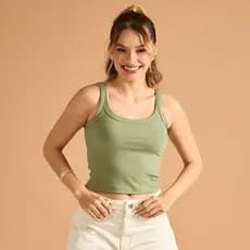 Blusa Feminina Alças Finas Canelada Verde Basic Sou