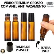Kit 5 Ou 10 Frascos De Vidro Âmbar Premium 10ml Rollon Com Anel Anti Vazamento Óleos Essenciais Aromaterapia