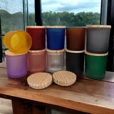 Kit 6 Copos para Vela Artesanais 220ml de Vidro Potes Tampa de Bambu Hermético | Lembrancinhas
