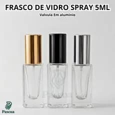 Kit 50 Frascos De Vidro 5ml Para Perfume Luxo Com Válvula Spray Aluminio Tampa Prata Preta Dourada