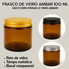 Kit 5 Pote de Vidro 100 ML Âmbar com Tampa de Metal Dourada para Velas Artesanais Cremes