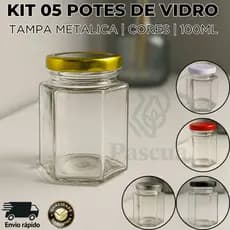 Kit 1 Ou 5 Potes De Vidro Com Tampa Metalica 100ml Para Condimentos Oleos Presentes Lembrancinhas